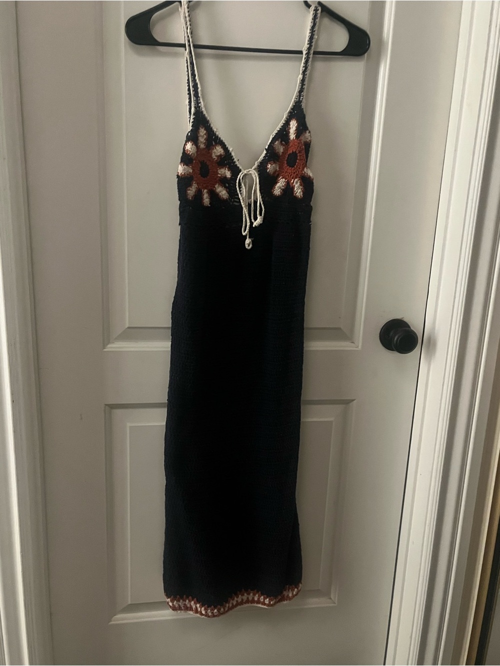Cleobella Navy Crochet Maxi Dress with Cream and Rust Daisy Accents